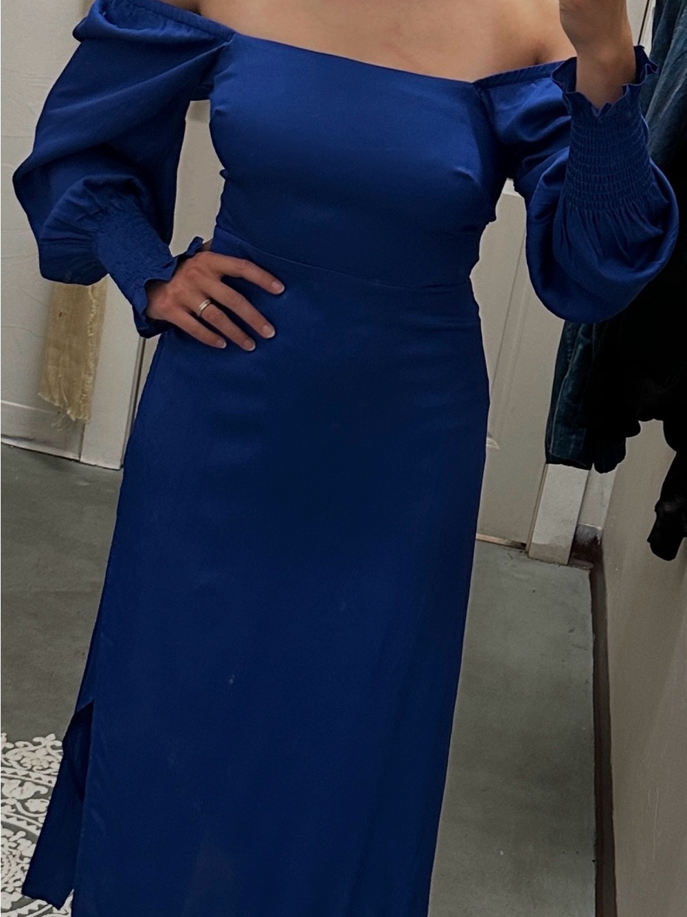 NWT FRNCH Paris Fasia Electric Blue Open Back Midi Dress Small